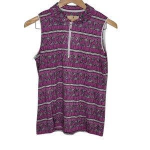 Sport Haley Purple Geometric Sleeveless Quarter Zip Tank Top Women Size M